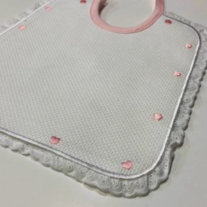 Bib Made In Italy 100% cotton white, pink with lace