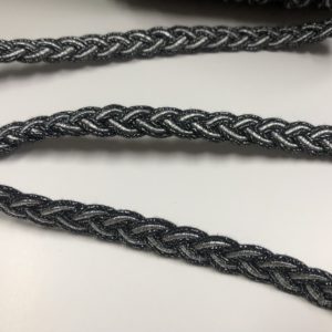 Decorative cord bicolor carbon-silver 1 cm wide