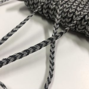 Decorative cord bicolor carbon-silver cord 0.5 cm width