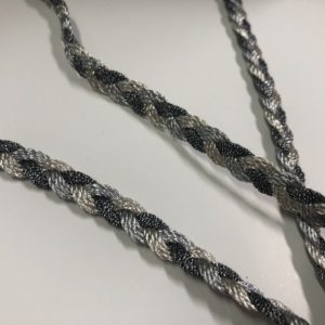 Decorative cord tricolor carbon-silver-light gold 0.5 cm width