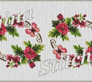 Semen stamped for cross stitch embroidery "Red Anemones"