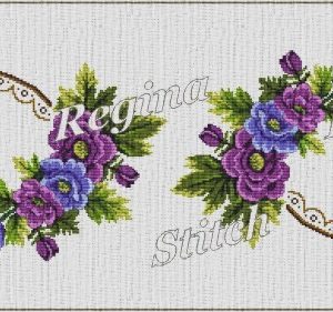 Stamped traverse for cross stitch embroidery "Purple Anemones"