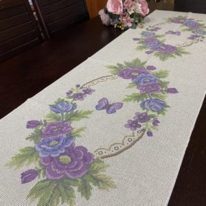 Stamped traverse for cross stitch embroidery "Purple Anemones"