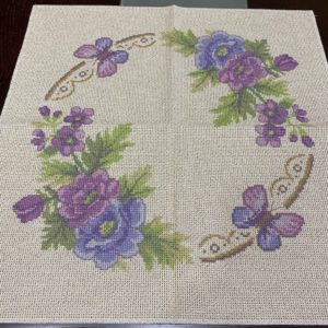 Towel - Embroidery pillow purple anemones with butterflies