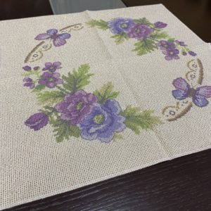Towel - Embroidery pillow purple anemones with butterflies